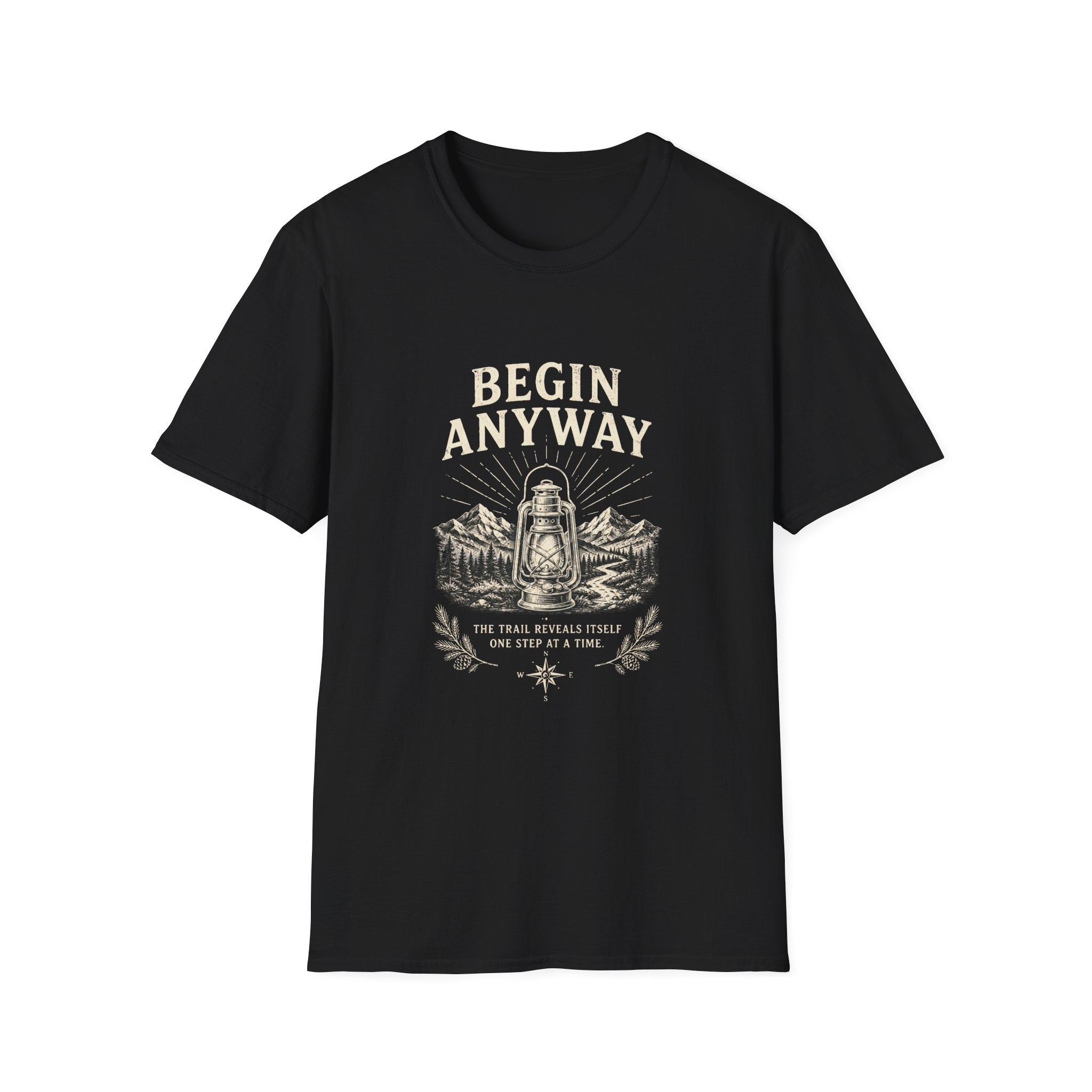 Begin Anyway Lantern & Mountains T-Shirt