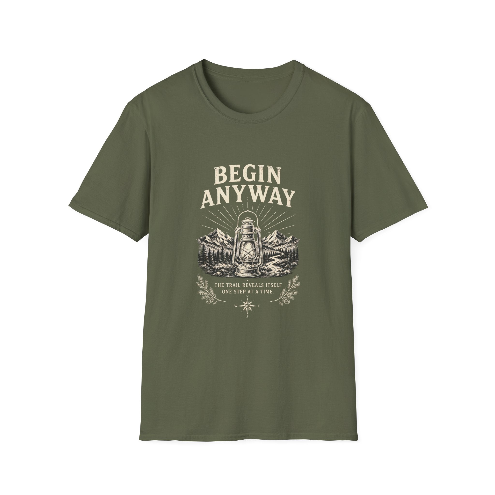 Begin Anyway Lantern & Mountains T-Shirt