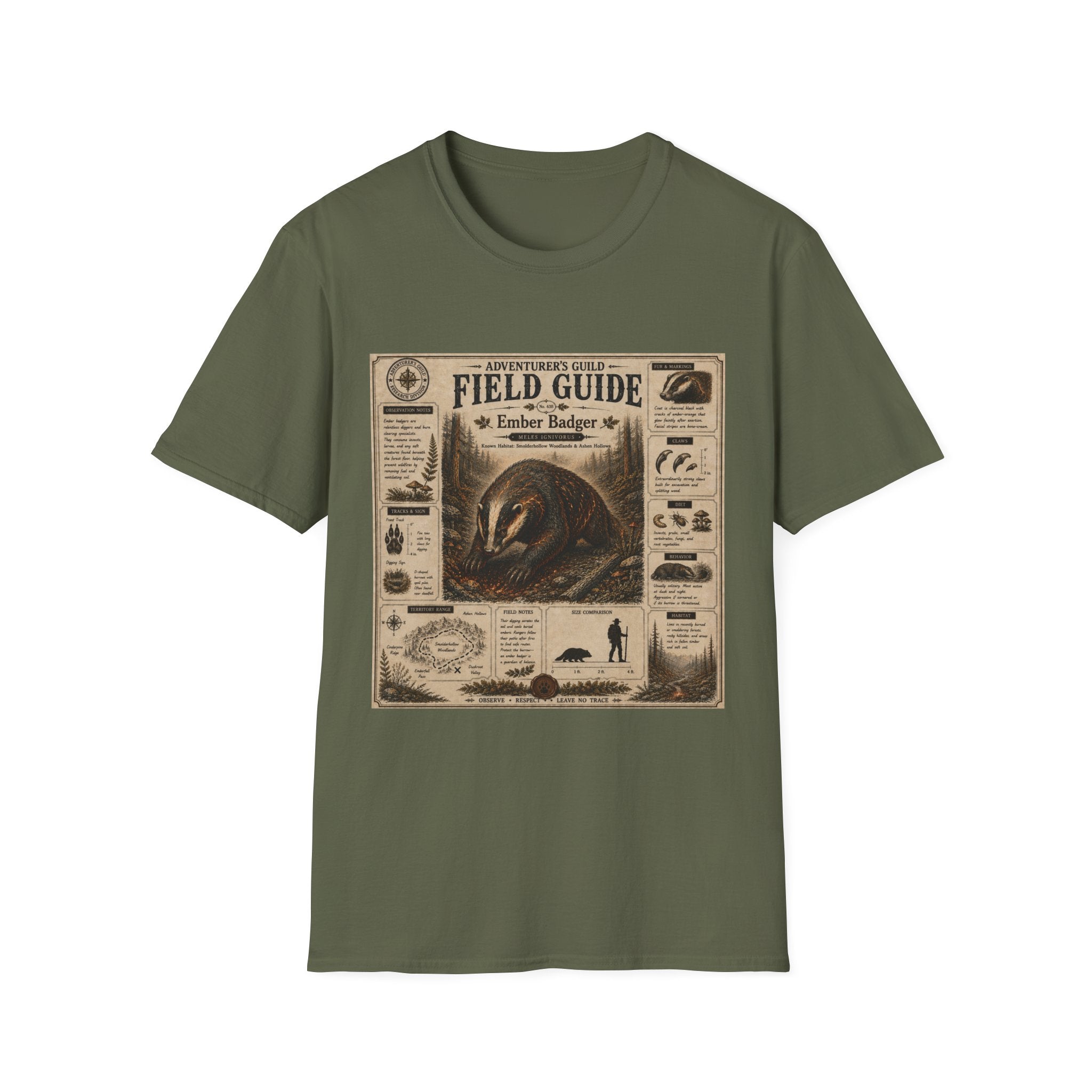Ember Badger Field Guide Poster T-Shirt